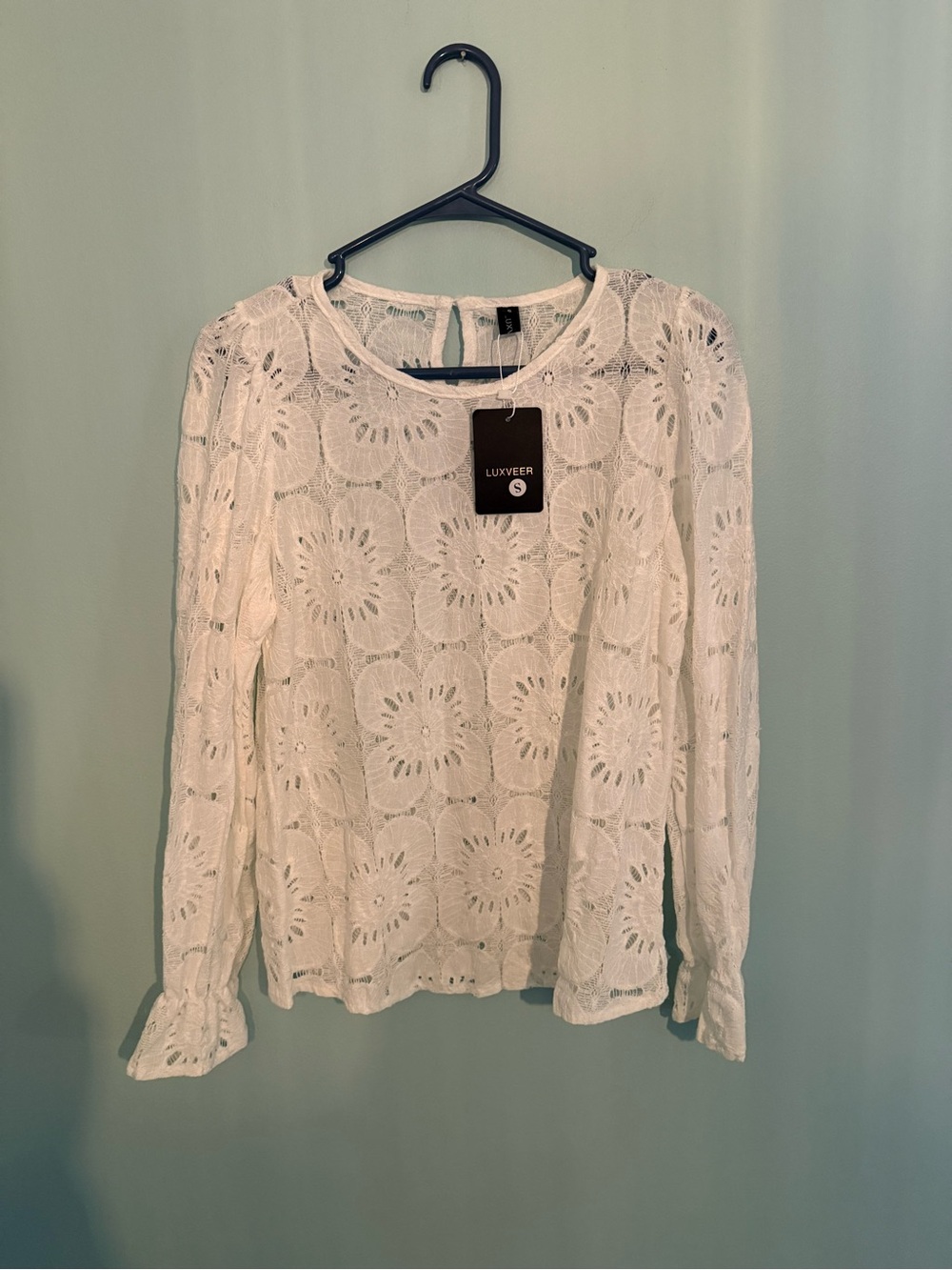 White Crochet Lace Long-Sleeve Top